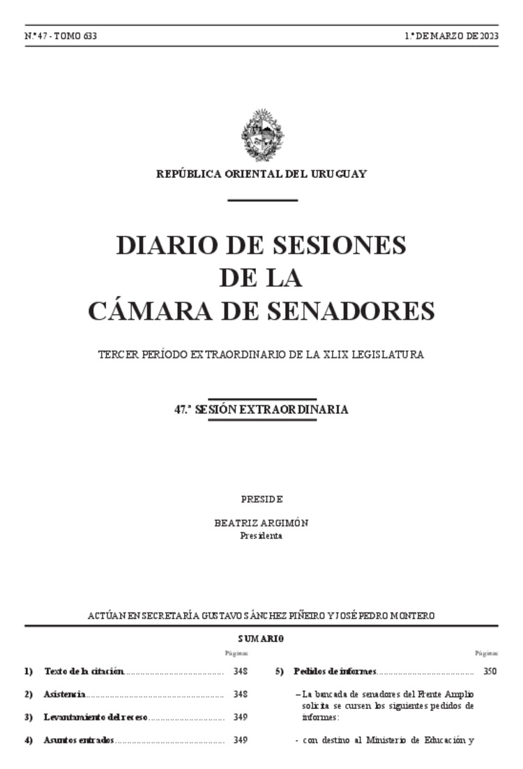 DIARIO DE SESIONES DE LA CAMARA DE SENADORES del 01/03/2023